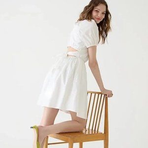 J Crew Tie-back Cotton Poplin Mini Dress in White 24 NWT